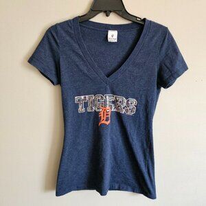 Detroit Tigers Blue Sequin V Neck Top Small